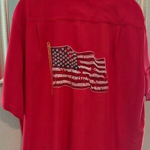 Men's Red Shirt with Embroidered Flag